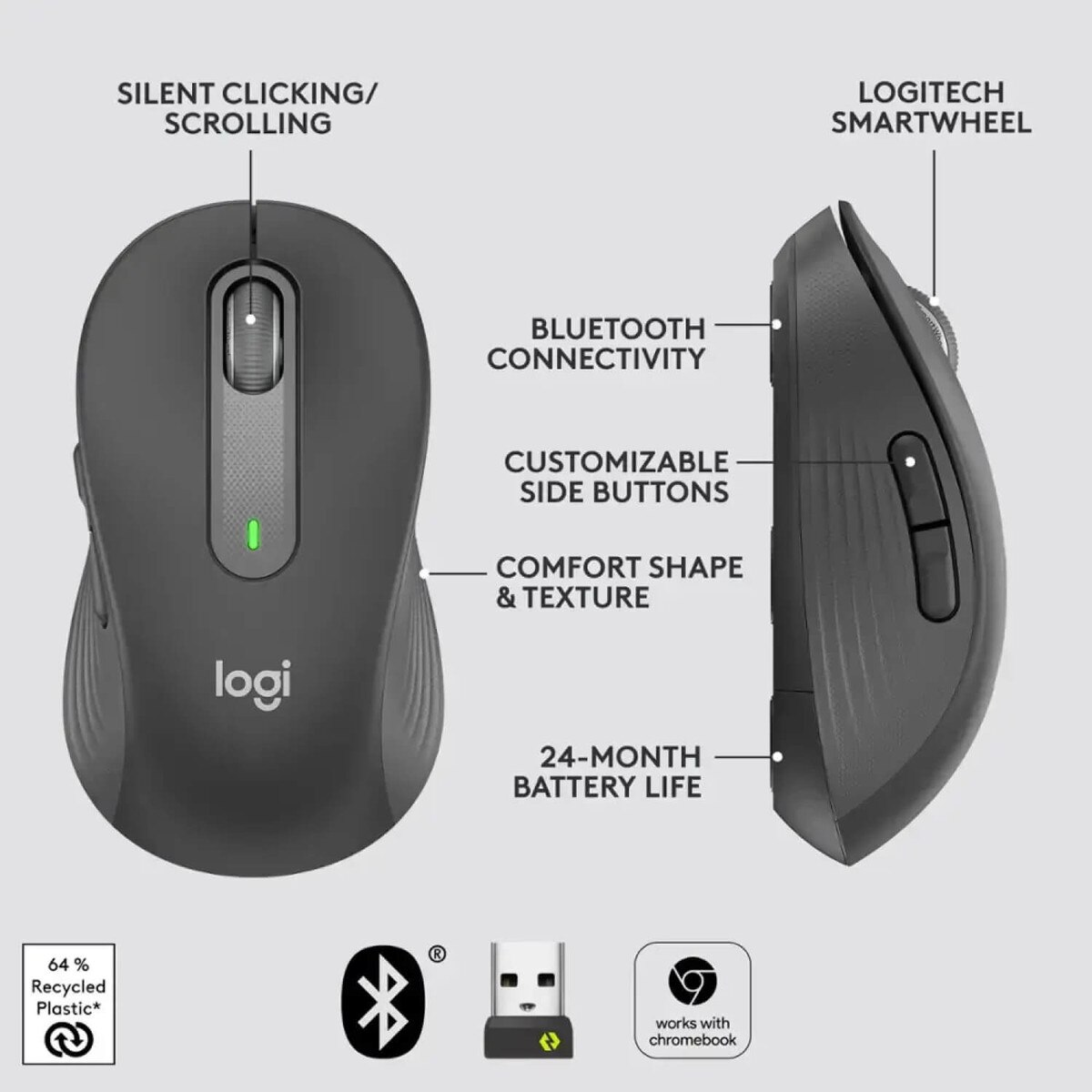 Logitech Signature M650 Silent Bluetooth Mouse - Graphite